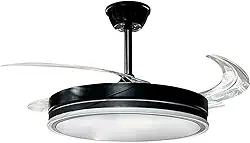 Ventilador de Teto Retrátil com LED 36W, 6 Velocidades, Controle Remoto, Iluminação 3 Cores, Preto