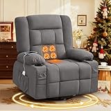 MAHOMICO Oversized Massage Swivel Recliner Chair with 4-Point 3D Kneading Massage and Heat for Living Room with Rocking Function 2 Cup Holders, USB Charge Port