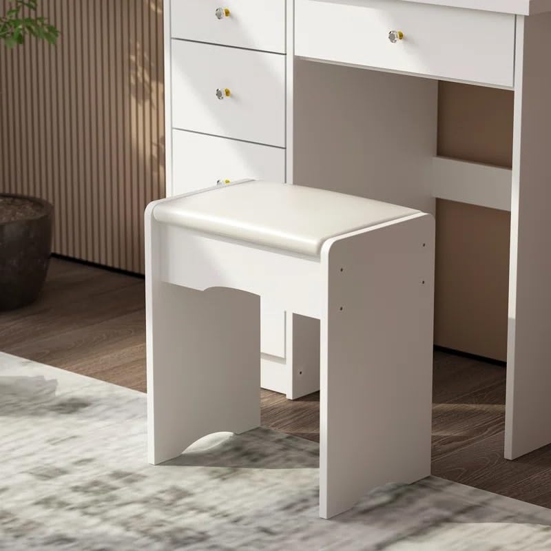 Image of Modern Vanity Dressing Table with Mirror, 4 Storage Drawers, White Finish