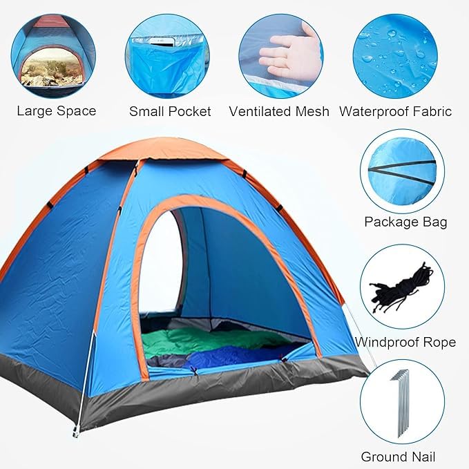 Image of Polyester Waterproof Tent for 6 Person - Portable Outdoor Camping, Hiking, Sports, Travel, Beach, Picnic and Backpacking
