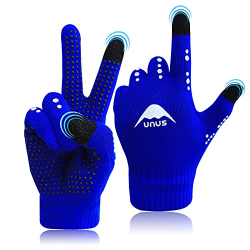 FINGER TEN Handschuhe Kinder Winter Jungen Mädchen 1 Paar Blau Strickhandschuhe Alter 5-11 Unisex Touchscreen Gloves Laufen Warm RadfahrenHandschuhe Sport Fahrrad Fußball Täglich