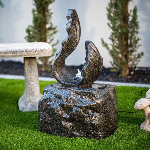 Image of XBrand 25 in H Stone-Look Sculptural Modern Freestanding Fiber Resin Outdoor Garden Fountain w /LED Light, Black