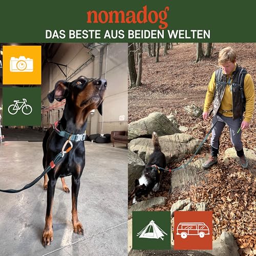 Nomadog Trailblazer Freihandleine Hund 2,4m - Doppelseitig und Stufenlos Verstellbar - Multifunktionale 6-in-1 Hundeleine mit Sicherheitskarabiner aus Aluminium - Perfekt für Jogging und Wandern