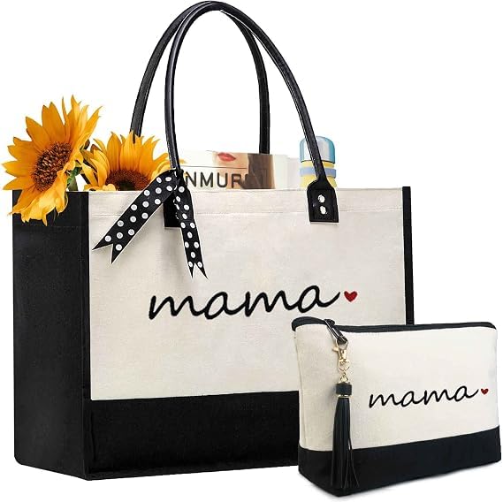 Image of BeeGreen Embroidery Monogram Initial Tote Bag Gift for Women Teacher Mom Friend Personalized Gift for Birthday Beach