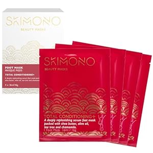 Skimono Moisturising Foot Mask Socks (4 Pairs) Moisturising Socks Treatment to Revitalise Dry Skin, Cracked Heels & Hard Skin – At Home Foot Care Masks