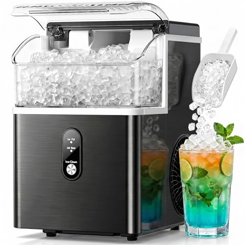 Image of Crzoe Nugget Ice Maker Countertop, 35Lbs /Day, Ice Machine Countertop with Basket and Scoop, Ready in 7 Mins, Portable Ice Maker with Self-Cleaning, Perfect for Home /Office /Party /Bar (Black)