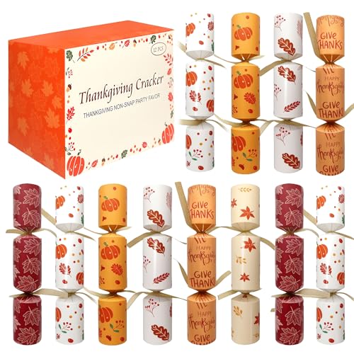 Jiankshiliu 12 Pack Thanksgiving Non Snap Crackers Each with Paper Hat Holiday Joke & Surprise Gift Perfect Party Favors for Family Gatherings