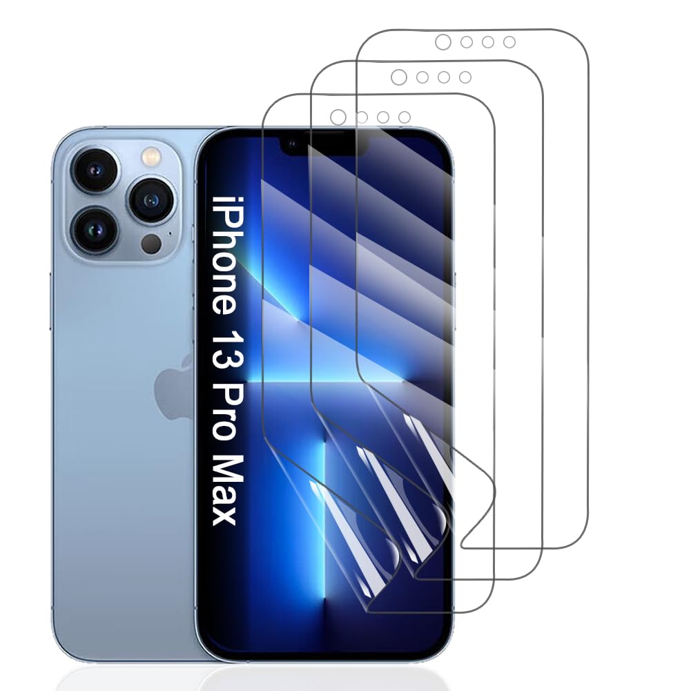 Protector de Hidrogel Protector para iPhone 13 Pro Max, 3 Piezas TPU Protectores de Pantalla HD Transparente Suave (Vidrio no templado)