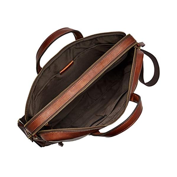 Fossil Leather Double Zip Briefcase Messenger Laptop Bag Horizon Leathers