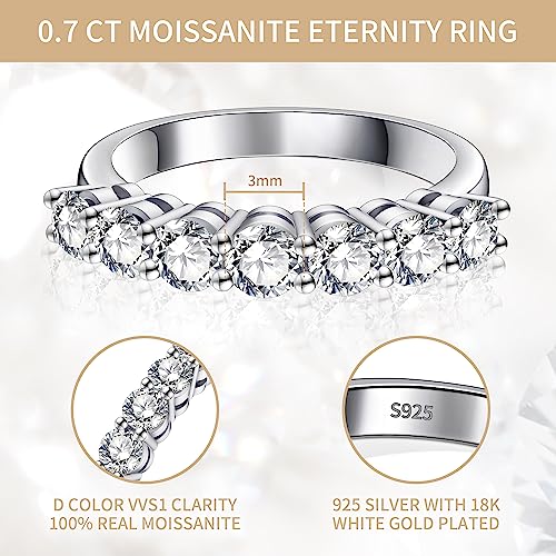 7 Stone 0.7ct Moissanite Wedding Bands Half Eternity Stackable Engagement Radiant Cut Sterling Silver Ring Anniversary Jewelry Gifts2