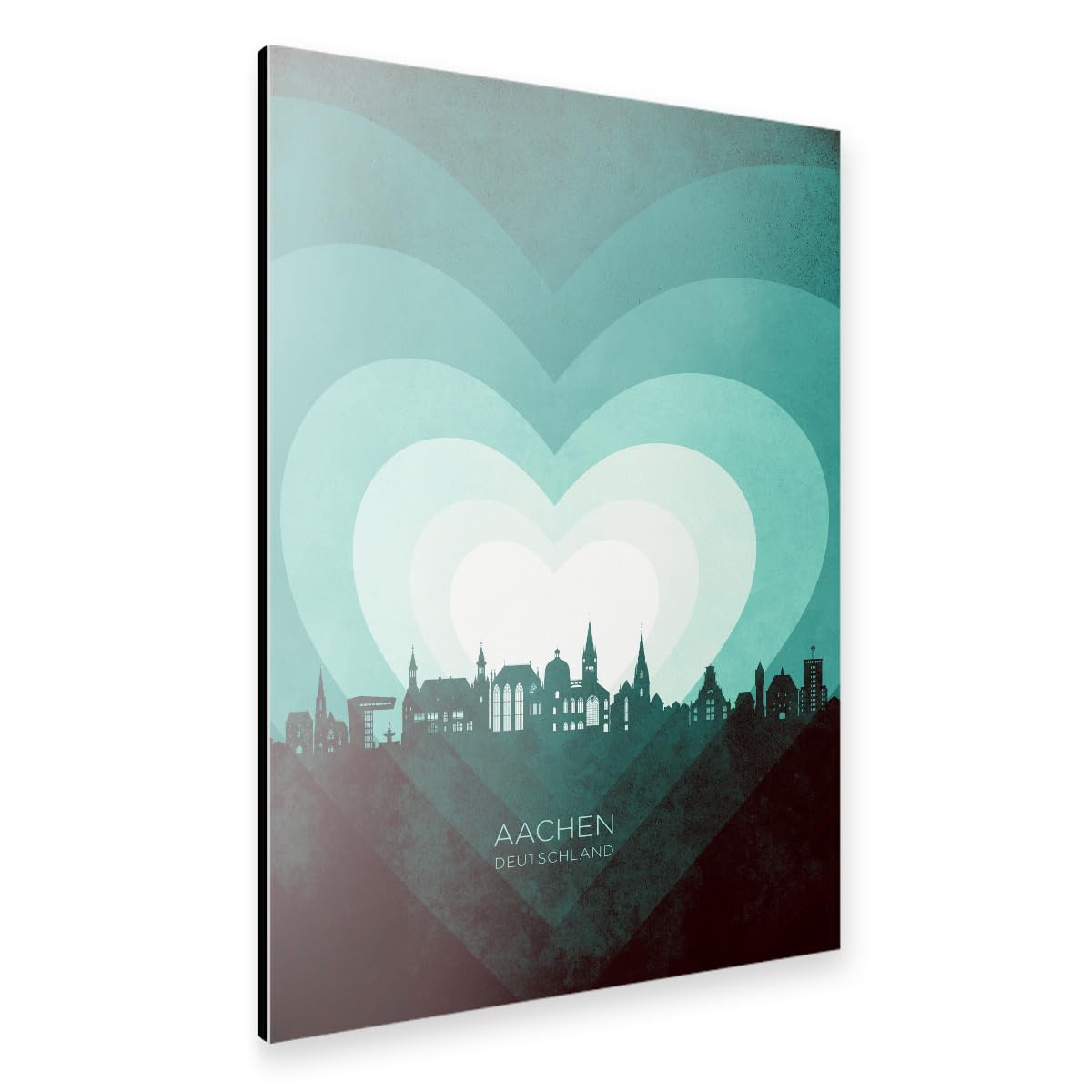 artboxONE Alu-Print 60x40 cm Aachen Skyline Heart Teal von Künstler Michael Tompsett