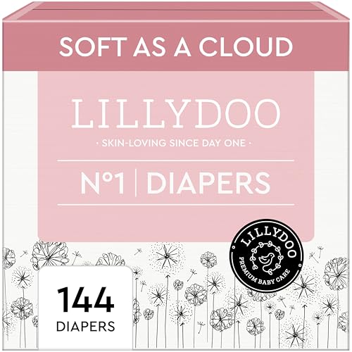 Image of LILLYDOO Baby Diapers - Size 1 (4+ lbs), Monthly Supply (144 Count), Leak Protection, Skin-Friendly, Ultrasoft, Perfume- & Chlorine-Free, Hypoallergenic, Dermatologist Tested, Oeko-TEX®