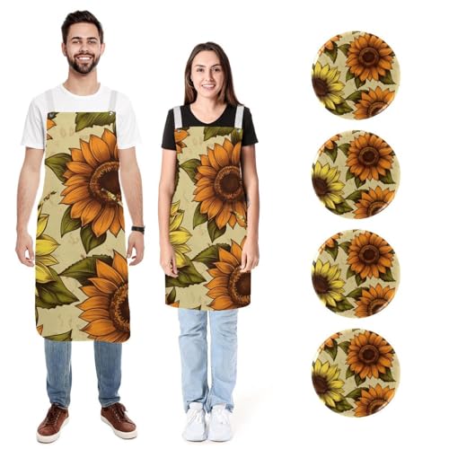 Tablier vintage tournesols doux lot de 2 pour cuisiner en famille avec joie