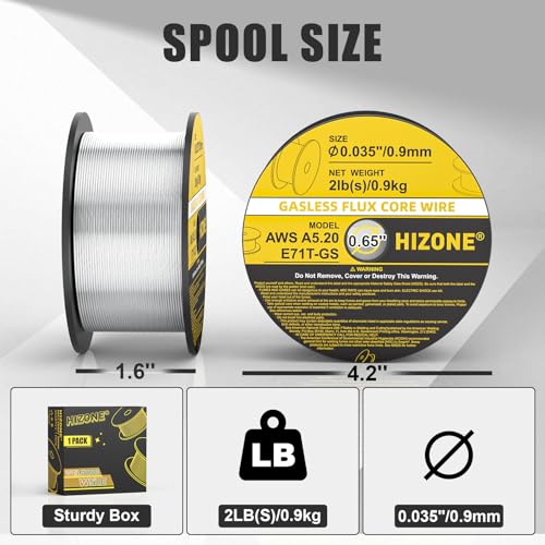 HIZONE 100A 110V Handheld Gasless Flux Core MIG Welder Machine & E71T-GS .035inch-2lb Flux Core MIG Welding Wire