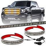 XRIDONSEN 2PCS 30 inch Truck Grill Lights Strip 360 LED Strobe Lights Amber White Grille/Tailgate/Rear window Emergency Flashing Warning Safety Caution Lights for Tow Plow Trucks Construction Vehicles