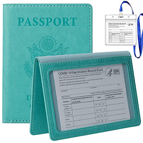 TIGARI Passport and Vaccine Card Holder Combo, PU Leather Passport Holder with Vaccine Card Slot, Slim Passport Cover, Passport Wallet with Vaccine Card Protector, Travel Gifts for Women Men