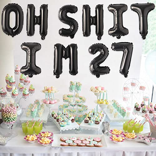 Image of Oh I'm 27! Latex Balloons 16 Inch Black Hallo Twenty Seven Cheers to 27 Years Old Theme Decor for Man Woman Happy 27th Birthday Party Photo Studio Prop Flag Decorations Favors Supplies