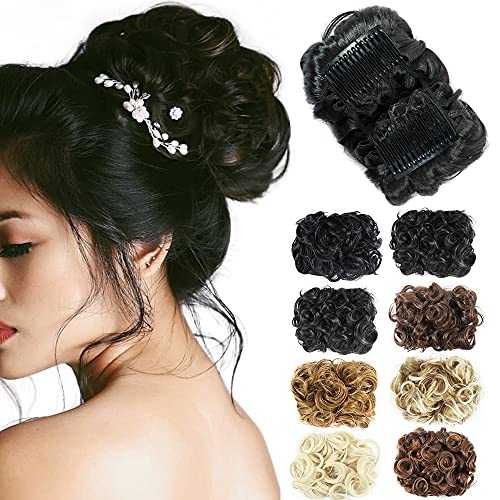 Hair Bun Extensions,Short Synthetic Messy Hair Buns Hair Pieces Hair Combs #1 Jet Black Clip In Ponytail Extension Chignon Tray Ponytail Hairpieces