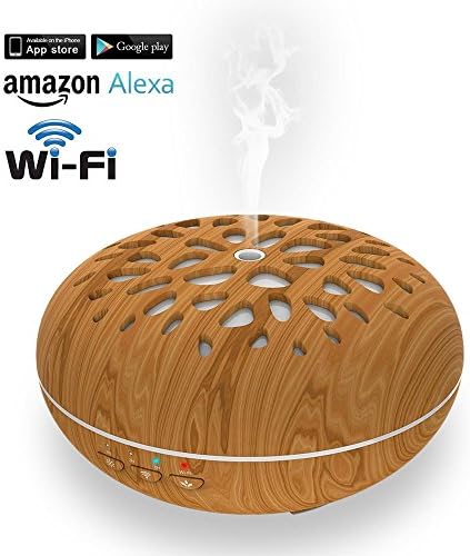 Aroma Diffuser, 300ML Smart Aromatherapy Oil Diffuser Compatible with Alexa, Quiet Electric Ultrasonic Cool Mist Humidifier, 7 Colorful LED Lights, Timing Function and APP Control