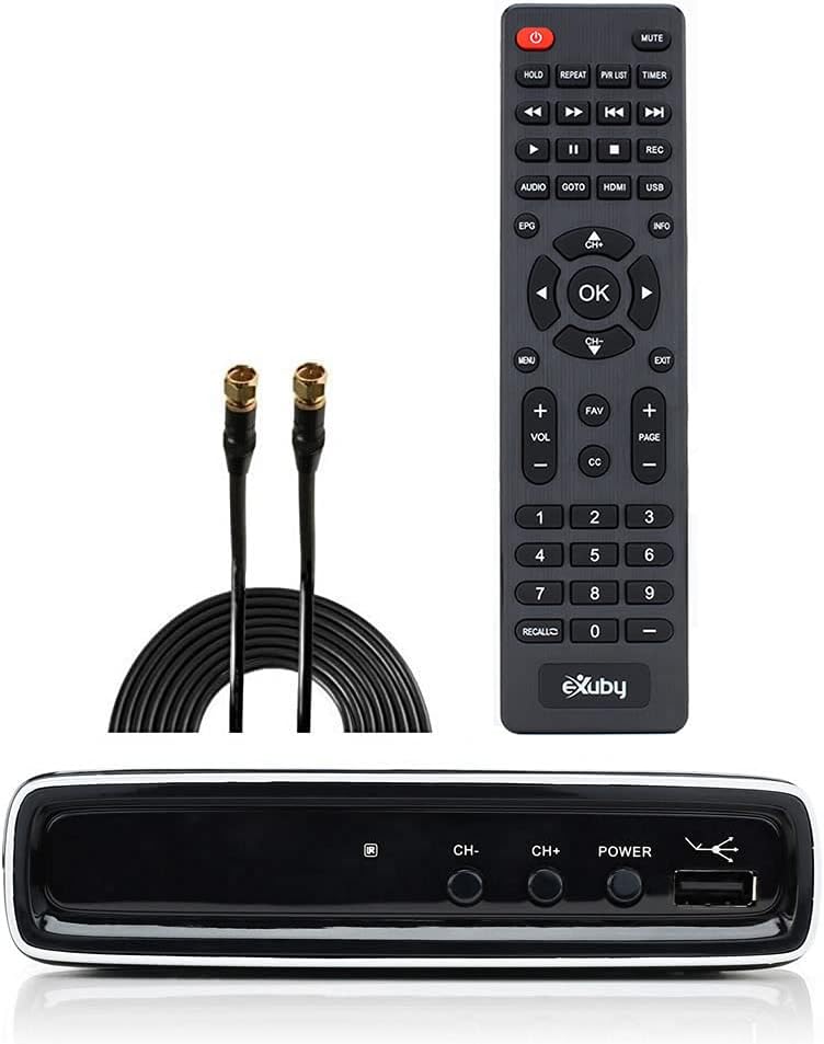 Exuby Digital Converter Box for TV with Coaxial Cable for Watching & Recording Full HD Digital Channels at No Cost - Instant & Scheduled Recording, 1080P, HDMI Out, 7 Day Program Guide