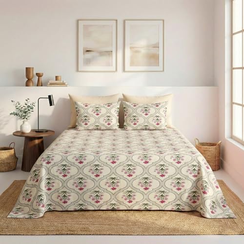 Image of HOMEKART 100% Cotton Feel Double Bed Bedsheet Set | 180tc to 220tc Soft & Breathable with 2 Pillow Covers | Wrinkle Free | for Bedroom & Gifting (Color -Rose White, 90 x 90 Inches)