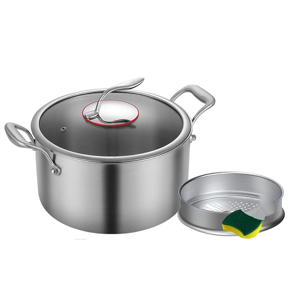 Marmite/Cuiseur Vapeur, en Acier Inoxydable 316, antiadhésive, avec Couvercle et Panier Vapeur, Compatible avec Les plaques à gaz et à Induction.