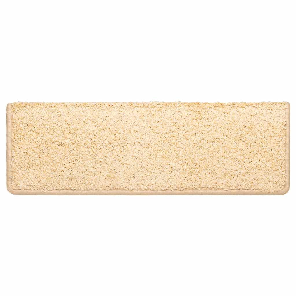 Alfombrillas para escalones, 10 unidades, 65 x 21 x 4 cm, color crema, borde rectangular, fieltro con aguja, antideslizantes, con cinta adhesiva de doble cara para escaleras de madera