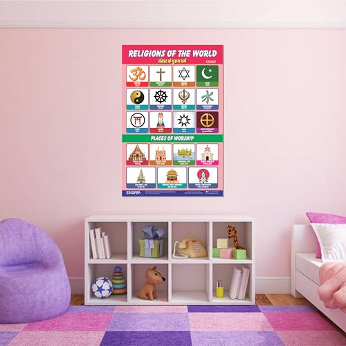 Image of ESCAPER Religions of the World Educational Charts for Kids, Charts for Kids Learning (11.5 x 17.5 inches), Kids Study Material, Kids Learning Books, Educational Posters