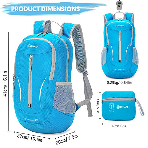 Image of ZOMAKE Ultra Lightweight Packable Backpack 25L, Foldable Hiking Backpacks Water Resistant Small Folding Daypack for Travel(Light Blue)