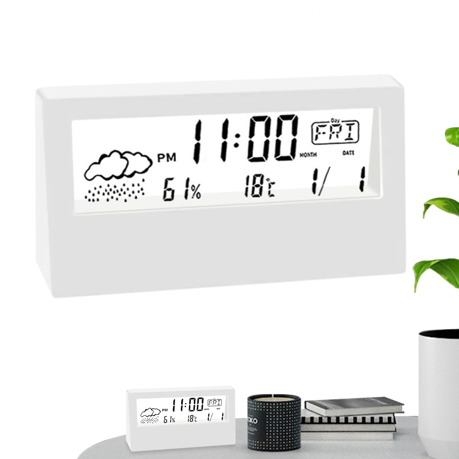 Generico Smartwatch con Termometro E Igrometro, Sveglia da Comodino | Calendario Multifunzione, Elemento Decorativo Per La Camera Da Letto, Orologio 12/24 Ore