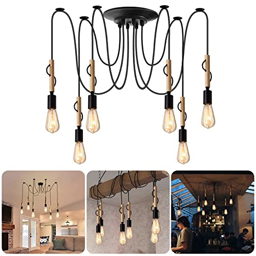 HOLULO Kronleuchter Spinne, Industrie Pendelleuchte, Vintage Retro Spinne Lampe Hängend für Salon, Küche, Esszimmer, Studie, Schlafzimmer, DIY Höhenverstellbar 6-flammig Cover