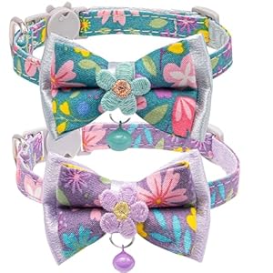 Cat Collars,HYQHYX Floral Bow Collar with Bell, Removable Cat Collar with Tie, Cute cat Collar for Cats and Puppies