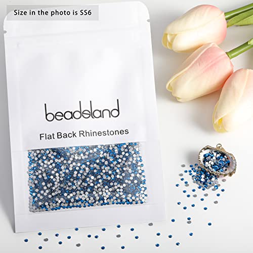Image of Beadsland 2880pcs Flat Back Crystal Rhinestones Round Gems for Nail Art and Craft Glue Fix,Capri Blue,SS6,1.9-2.1mm | Flatback Glass Gems, 1.9-2.1mm, for Nail Art Craft, Glue Fix