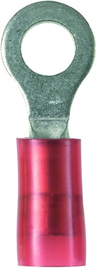 Panduit PN18-6RN-C Ring Terminal, Narrow Tongue, Nylon Insulated, 22 - 18 AWG, #6 Stud Size, Red (100-Pack)