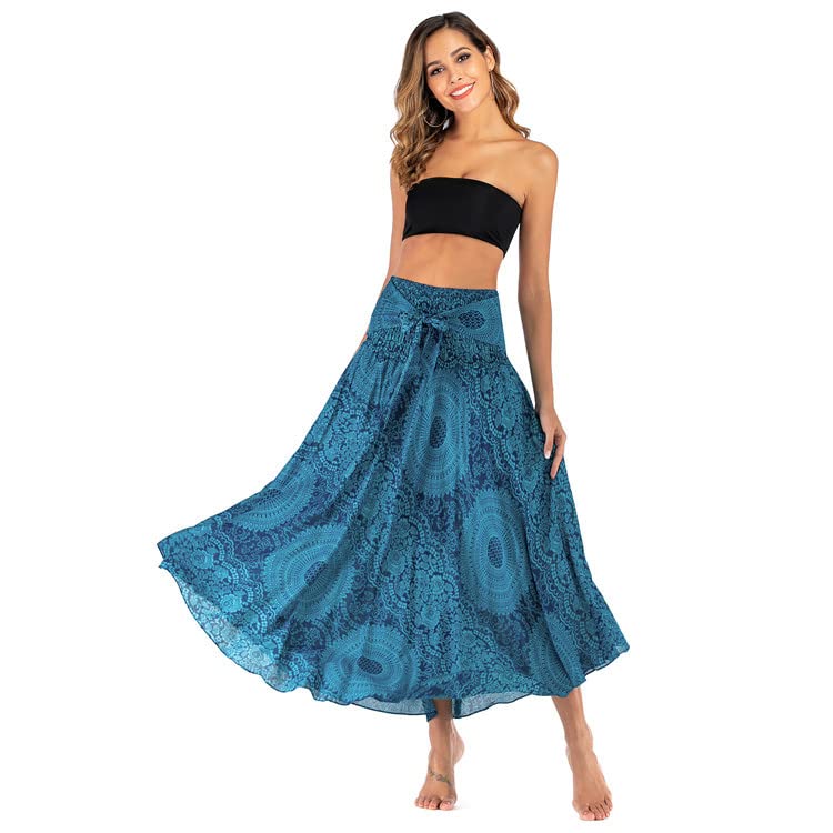 Jupe longue vintage fleurie bohème chic à taille haute pour femmes
