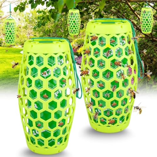 JNKNT Wasp Trap Bee Catcher - Outdoor Hanging Carpenter Bee Traps with 4 Sticky Boards, Non-Toxic...
