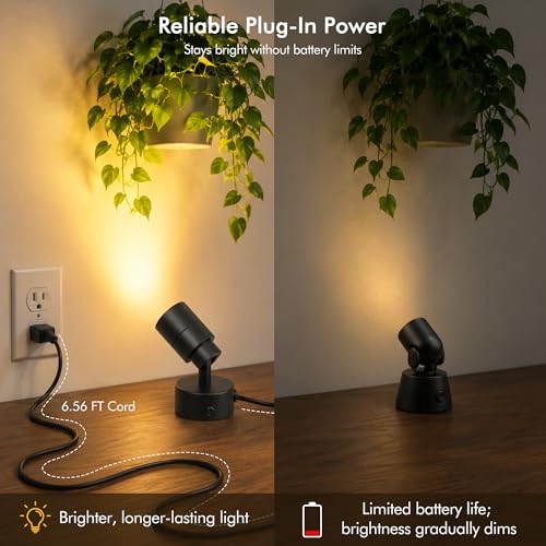 Image of 2 Pack LED Spotlights Indoor, 5W Plants Uplighting with Remote Control Dimmable & Timer, Uplights Indoor Floor Spot Lights for Picture, Artwork, Accent Stick on Wall Light with 5.9 FT Plug Cord