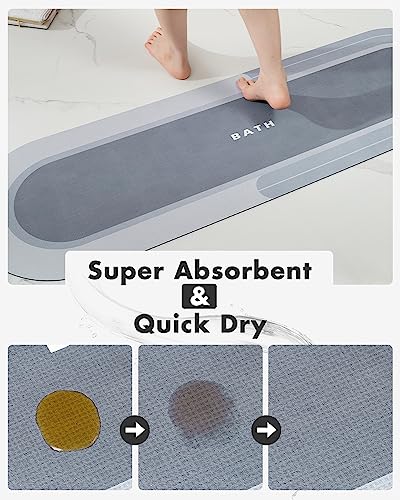 Image of MontVoo Bath Mat Runner - Long Non Slip Absorbent Quick Dry Thin Bath Rug for Bathroom Floor Mat - Rubber Backed - Stain Resistant - Easy Care - Blue 17 inchx59 inch