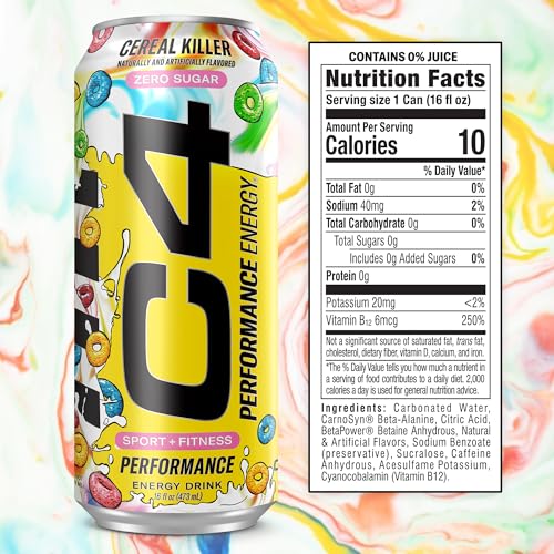 Image of C4 Energy Carbonated Zero Sugar Energy Drink, Pre Workout Drink + Beta Alanine, Cereal Killer, 16 Fl Oz Can (Pack of 12)