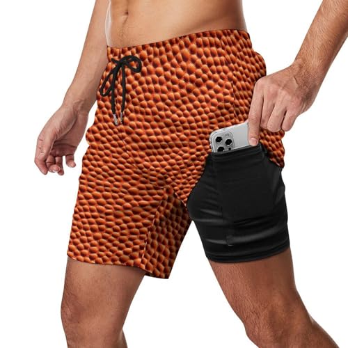 Orange Basketball Texture Beach Shorts for Men Swim Trunks Quick Dry Swim Shorts with Compression Liner Pocket2