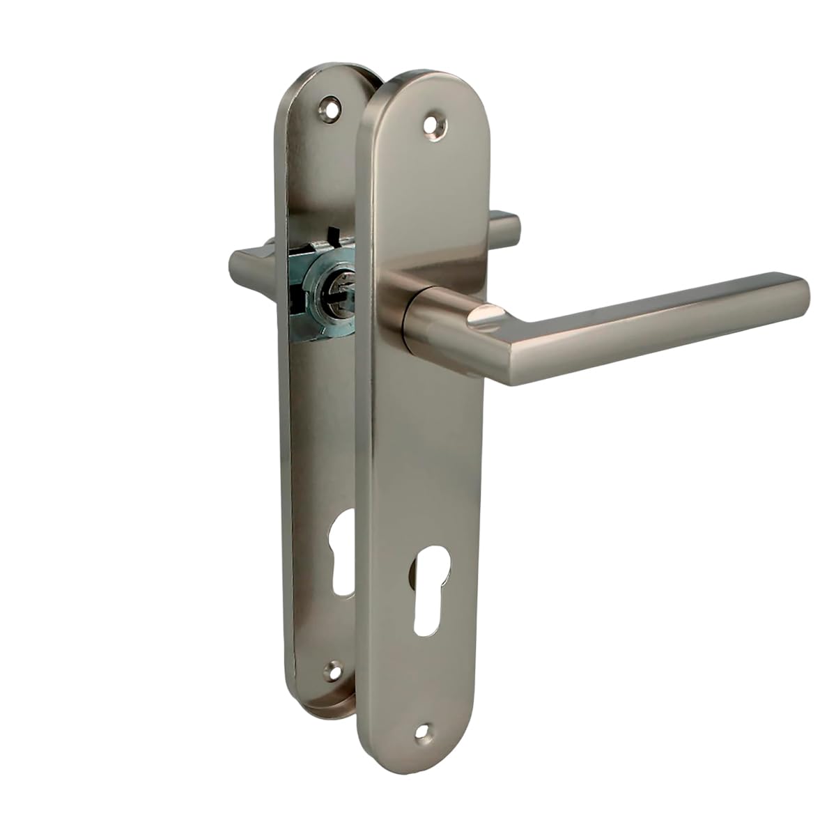 Amig Silver - Door Handle On Backplate Mod. Mai Pb85 - For Interior Doors - 8 Mm Spindle - 85 Mm Key Centre - Backplate 240×45 Mm - Aluminium - Brushed Nickel Finish