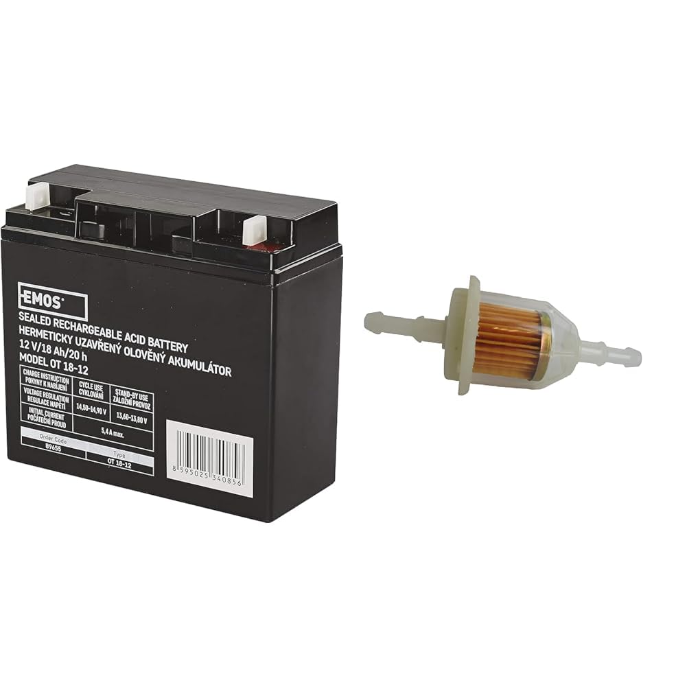 Les emos Entretien libre Accumulateur au plomb 12 V, 18 Ah, 1 pièce, b9655 & FILTRE A ESSENCE