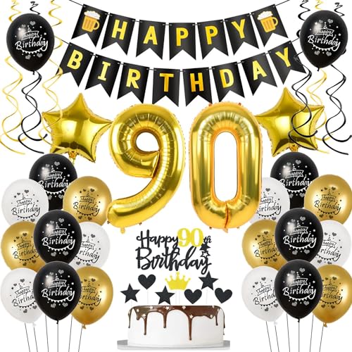 Decoração 90 anos aniversário homem mulher, balões 90 aniversário ouro preto, decoração de aniversário 90 anos balões de homem, decoração de bolo 90 aniversário homem balões de aniversário 90 anos