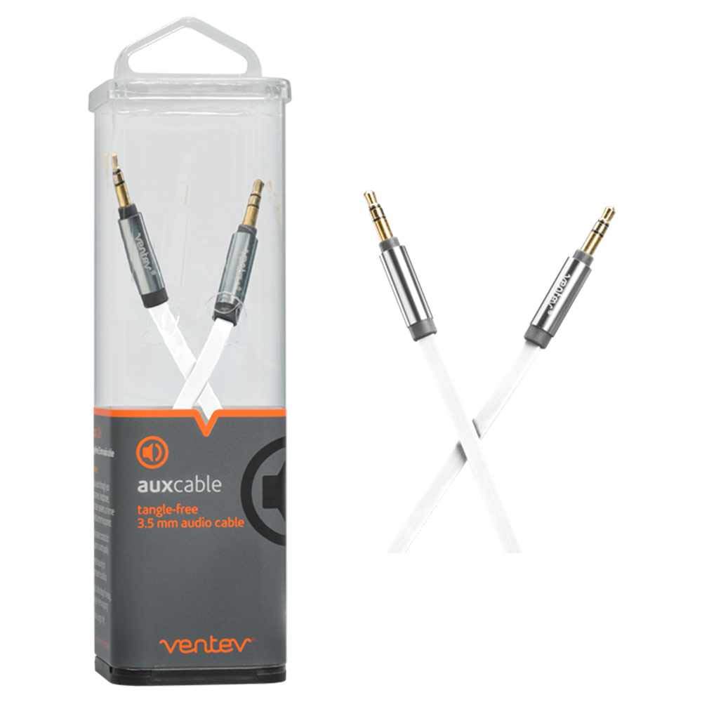Ventev Auxcable, 4' Data Cable for Aux Port Compatible Devices - Retail Packaging - White