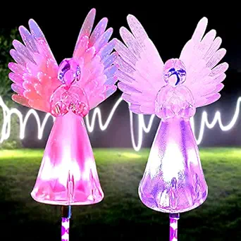 Outdoor Solar Garden Lights,ZQX 2 Pack Solar Angel Lights,Color Changing Decorative Landscape Lighting for Mothers' Day Christmas Cemetery Grave Outdoor Decoration Memorial Remembrance Gifts