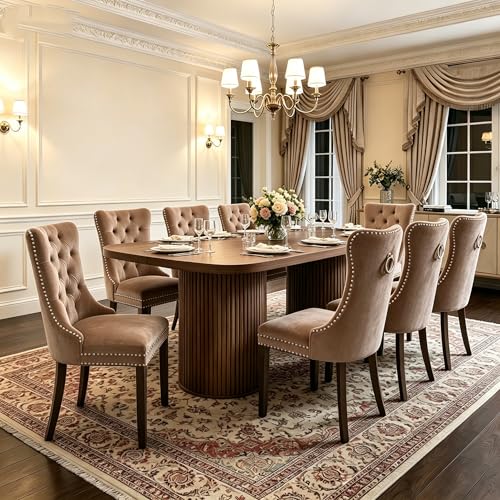 Rejeke 79' Dining Table Set for 8,Large Rectangular Dining Table Set for 8 with Cushioned Chairs,Modern Mid-Century Wood Dining Room Table Set for 8,Ideal for Dining & Gatherings (Walnut)