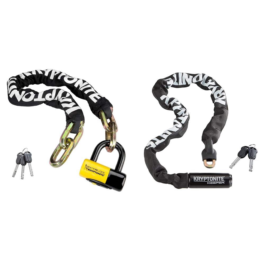 Kryptonite 142585 Kettenschloss Fahgettaboudit 3'3" (100 cm), 3500135, Schwarz & 152080 Kabelschloss Keeper 785 Integrated Chain, 3500323, Schwarz