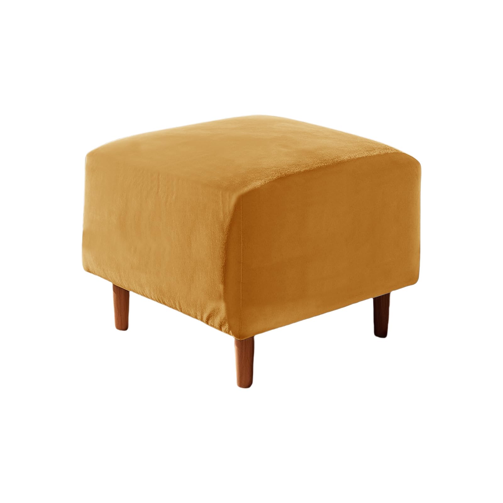 UNBBRRL Footstool Cover with Cushion Cover, Velvet Ottoman Protector Covers, Removable Pouffe Cover with 4 Ties for Living Room (Golden,Square S stool(1pc))