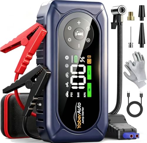 YaberAuto 9-in-1 Car Jump Starter with Air Compressor 4500A 150PSI, Battery Jumper Starter Portable...