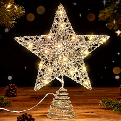 Christbaumspitze Stern, 25cm Gold Weihnachtsbaumspitze Stern,...